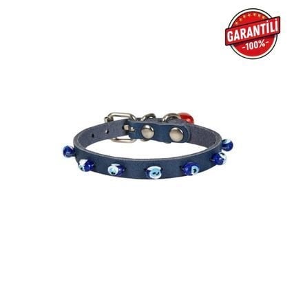 CATTİE BONCUKLU DERİ KEDİ TASMASI ROYALMAVİ 1X16-20CM