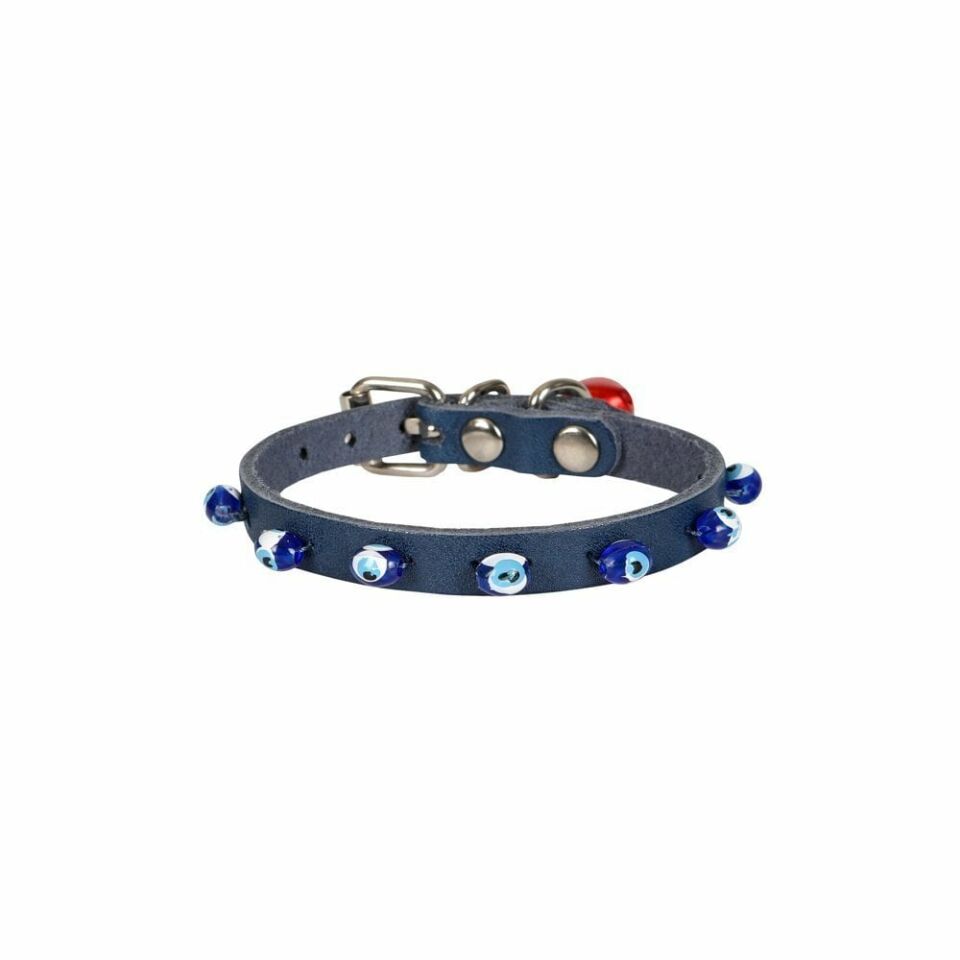 CATTİE BONCUKLU DERİ KEDİ TASMASI ROYALMAVİ 1X16-20CM