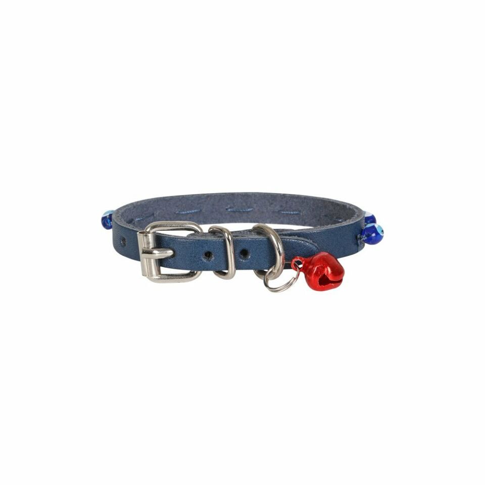 CATTİE BONCUKLU DERİ KEDİ TASMASI ROYALMAVİ 1X16-20CM