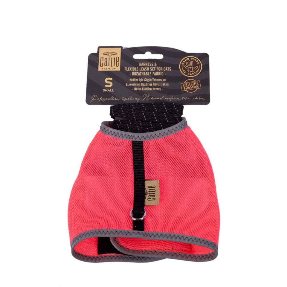 CATTİE HAVALI DOKUMA KEDİ GÖĞÜS & GEZDİRME TAKIMI PEMBE 1X20-30CM