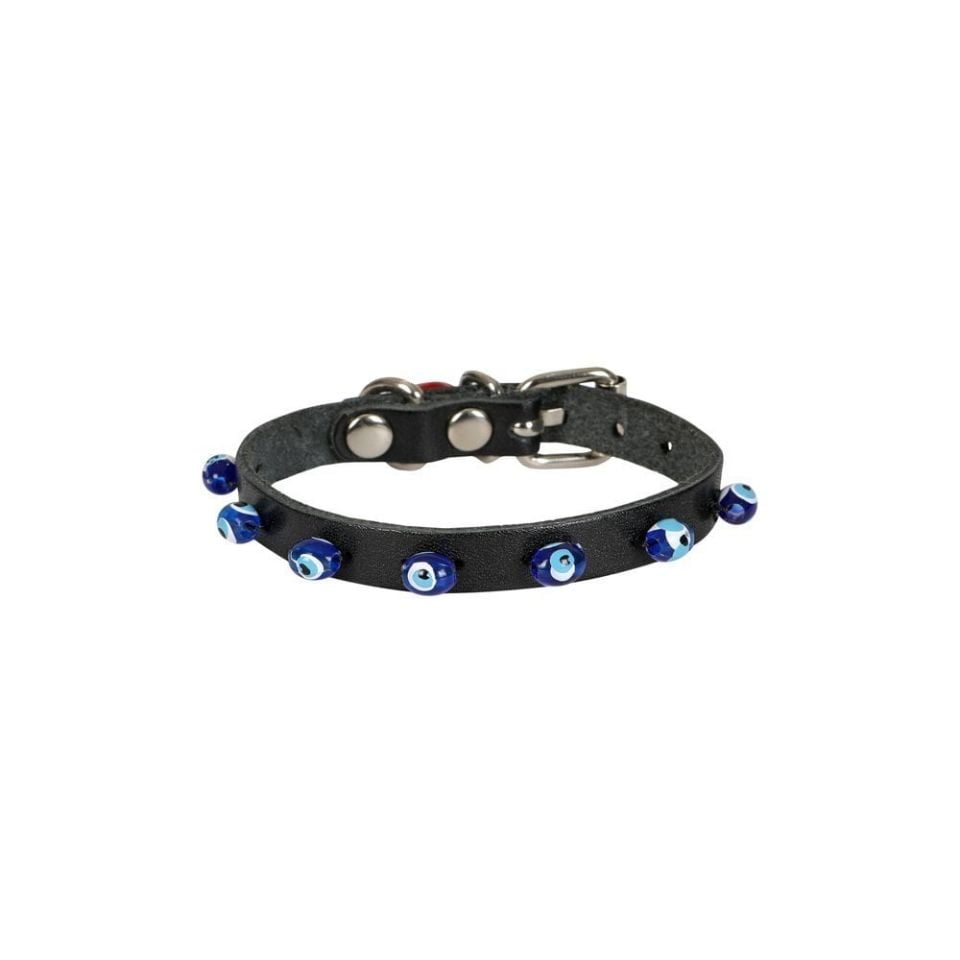 CATTİE BONCUKLU DERİ KEDİ TASMASI SİYAH 1X16-20CM