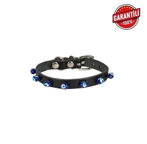 CATTİE BONCUKLU DERİ KEDİ TASMASI SİYAH 1X16-20CM