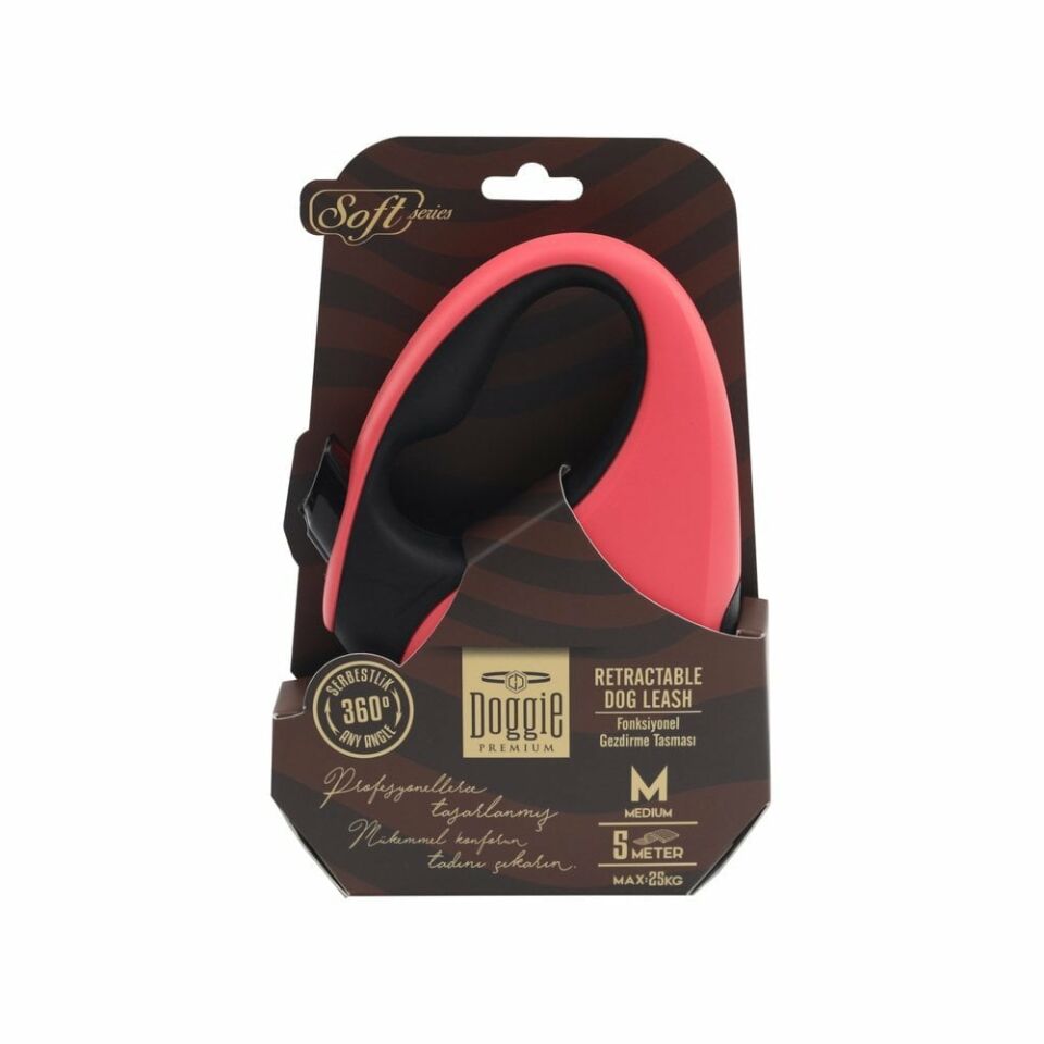 DOGGİE OTOMATİK UZATMA TASMASI SOFT SERİ PEMBE 25KG/5MT
