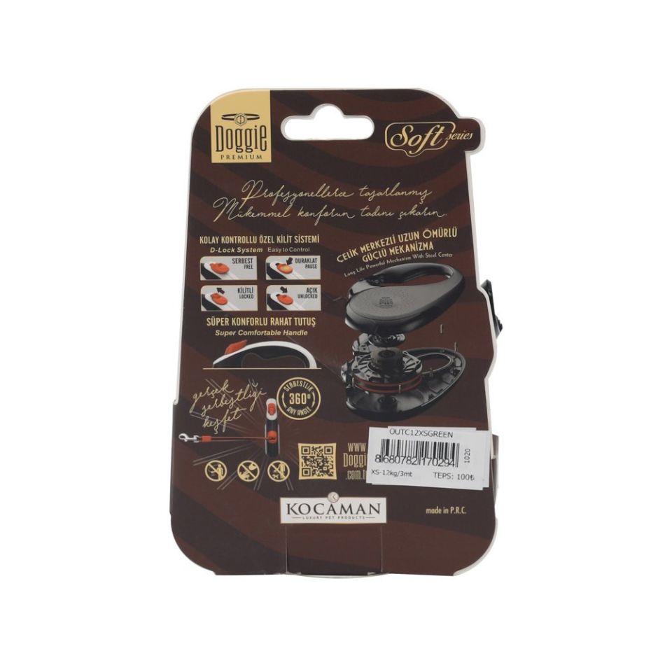 DOGGİE OTOMATİK UZATMA TASMASI SOFT SERİ YEŞİL 12KG/3MT