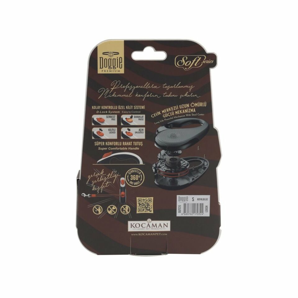 DOGGİE OTOMATİK UZATMA TASMASI SOFT SERİ ROYALMAVİ 15KG/5MT