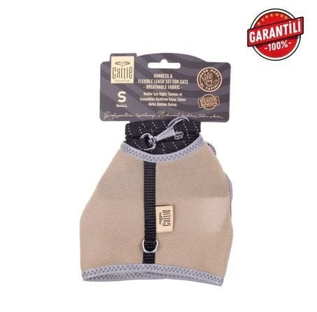 DOGGİE HAVALI DOKUMA KEDİ GÖĞÜS & GEZDİRME TAKIMI BEJ 1X20-30CM