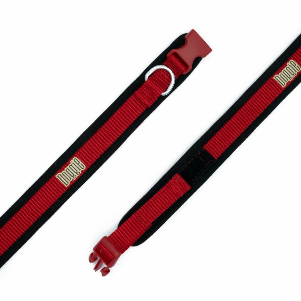 DOGGİE HAVALI DOKUMA BOYUN TASMASI KIRMIZI 1,5X30-40CM