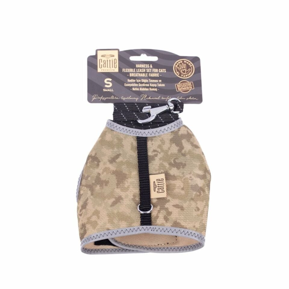 DOGGİE HAVALI DOKUMA KEDİ GÖĞÜS & GEZDİRME TAKIMI KAMUFLAJ 1X20-30CM