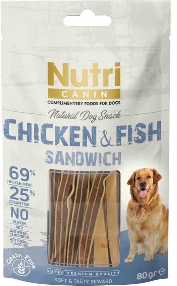 Nutri Tavuklu ve Okyanus Balıklı Tahılsız Sandviç Köpek Ödülü 80 Gr
