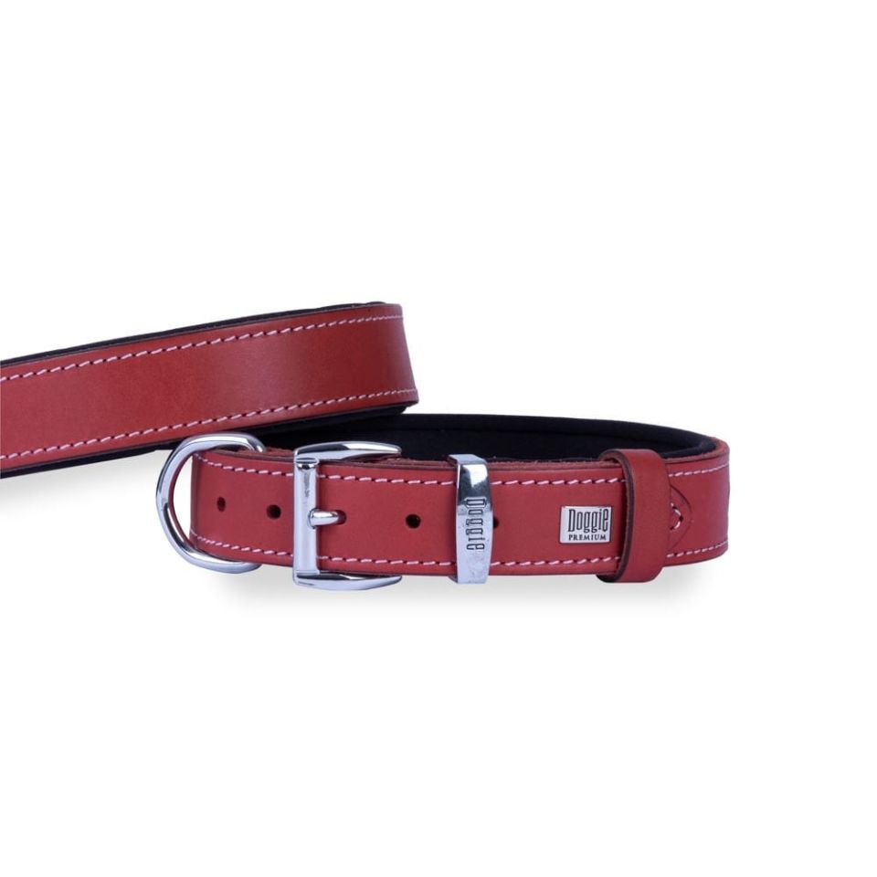 DOGGİE KONFOR DERİ BOYUN TASMASI KIRMIZI 2,5X37-45CM