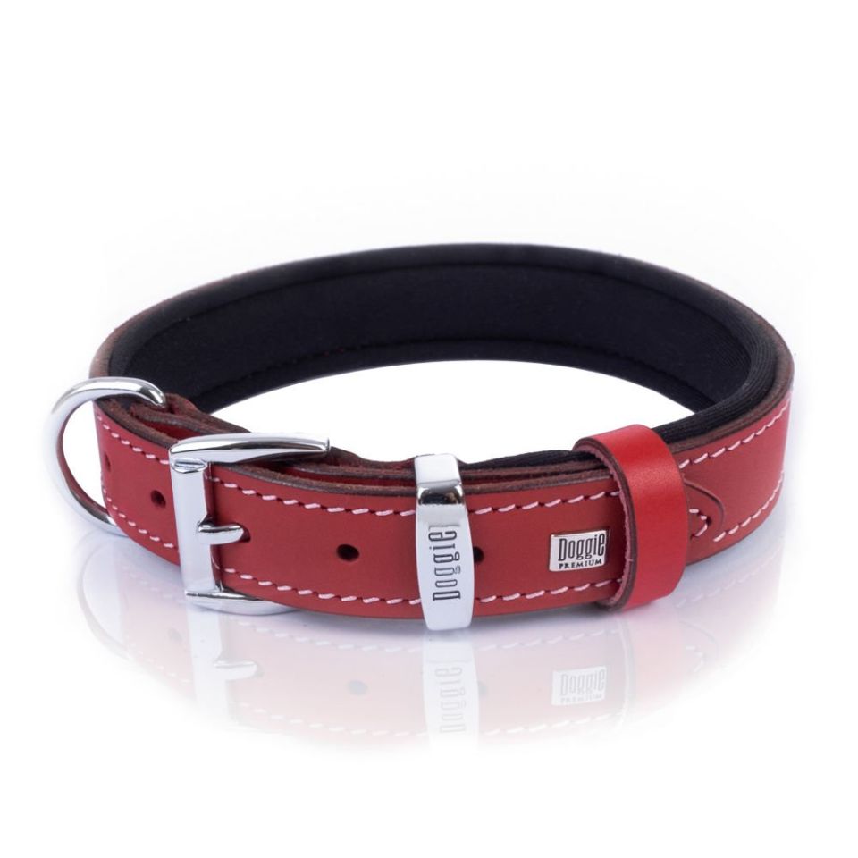DOGGİE KONFOR DERİ BOYUN TASMASI KIRMIZI 2,5X37-45CM