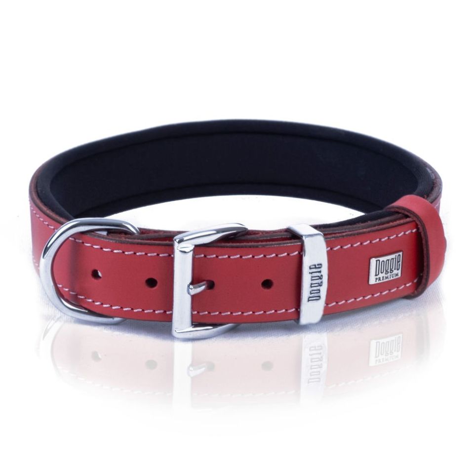 DOGGİE KONFOR DERİ BOYUN TASMASI KIRMIZI 3X42-50CM