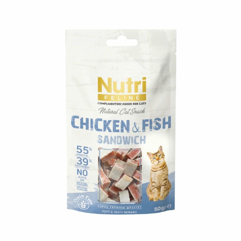 Nutri Tavuklu ve Okyanus Balıklı Tahılsız Sandviç Kedi Ödülü 50 Gr