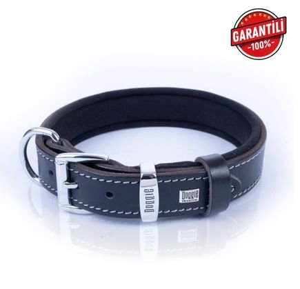 DOGGİE KONFOR DERİ BOYUN TASMASI SİYAH 2,5X37-45CM
