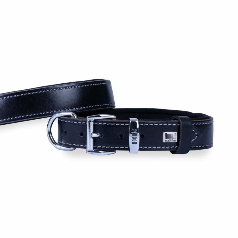 DOGGİE KONFOR DERİ BOYUN TASMASI SİYAH 2,5X37-45CM