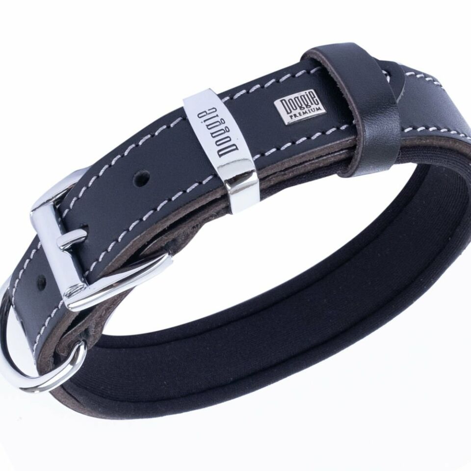 DOGGİE KONFOR DERİ BOYUN TASMASI SİYAH 2,5X37-45CM