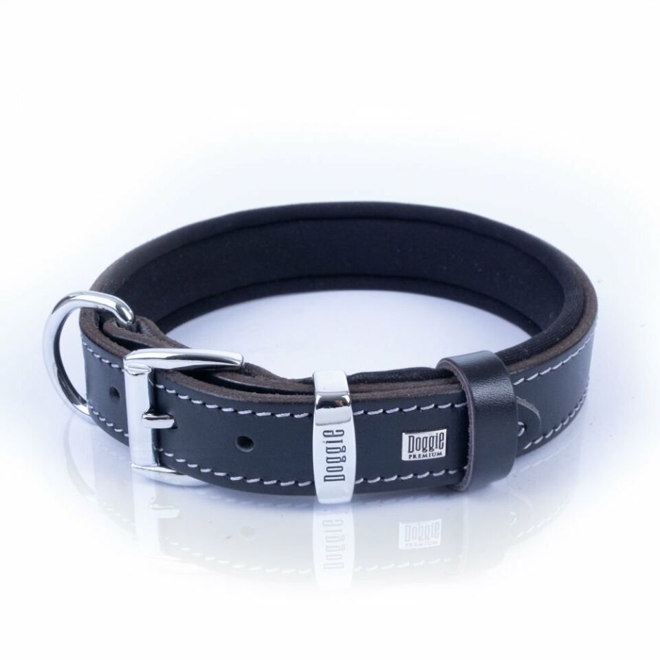 DOGGİE KONFOR DERİ BOYUN TASMASI SİYAH 2,5X37-45CM