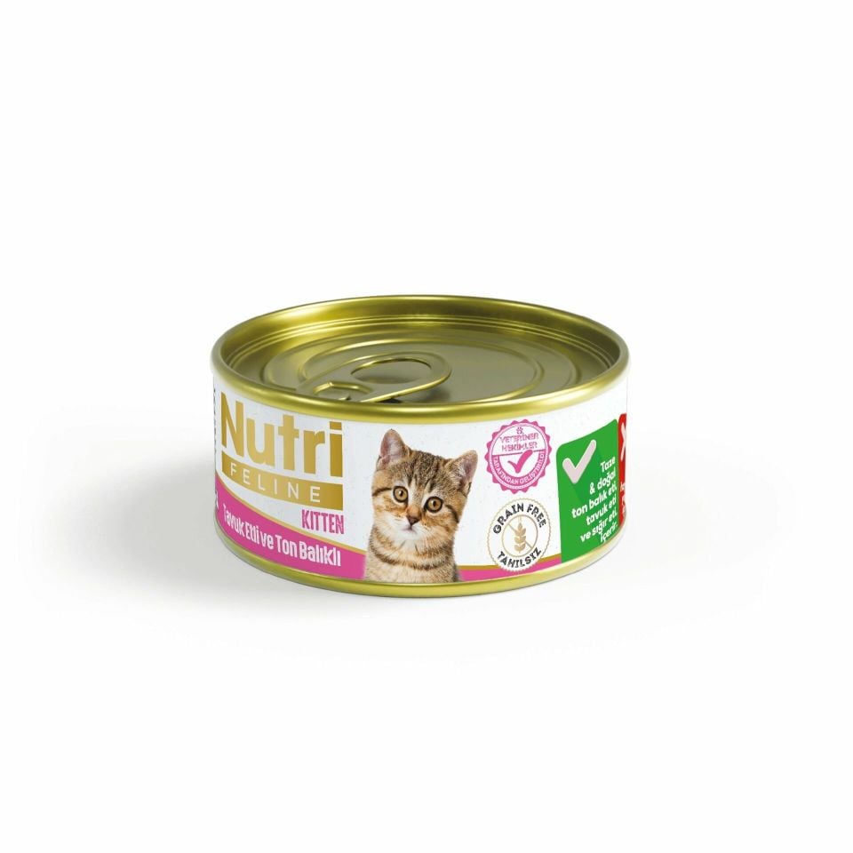 Nutri Kitten Tavuklu ve Ton Balıklı Tahılsız Konserve Yavru Yaş Kedi Maması 85 Gr