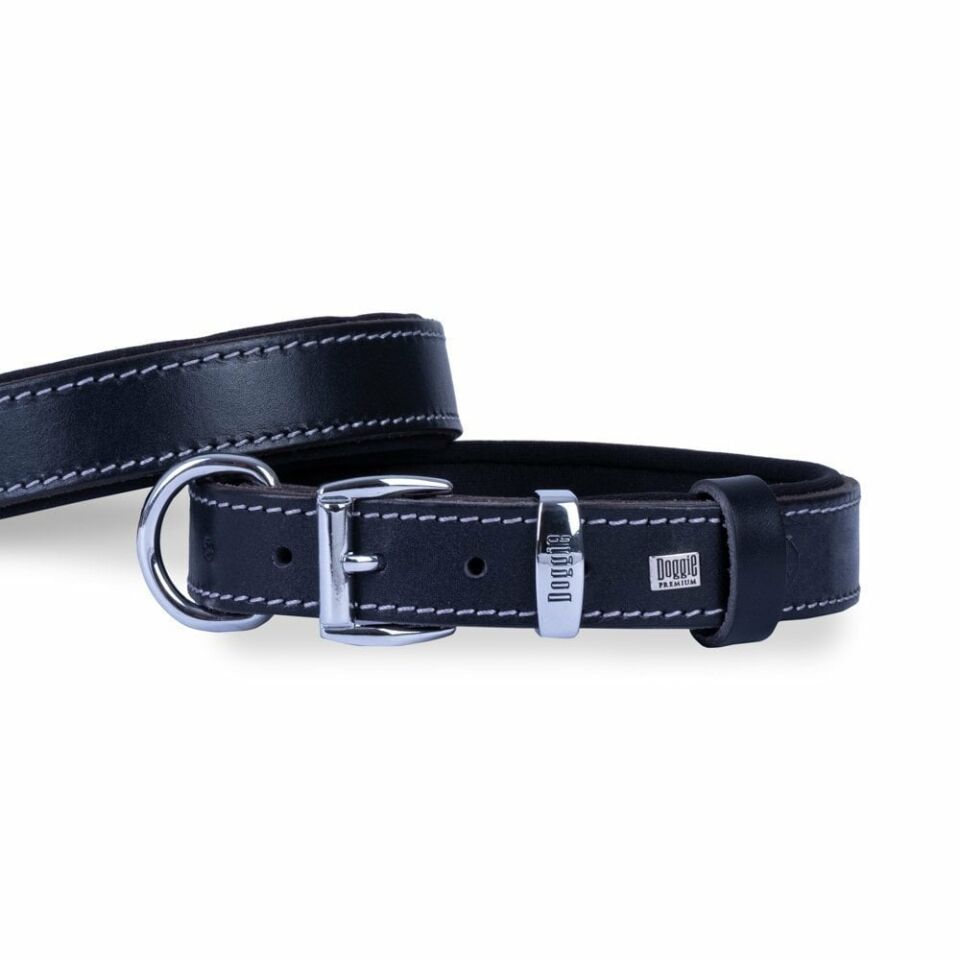 DOGGİE KONFOR DERİ BOYUN TASMASI SİYAH 3X42-50CM