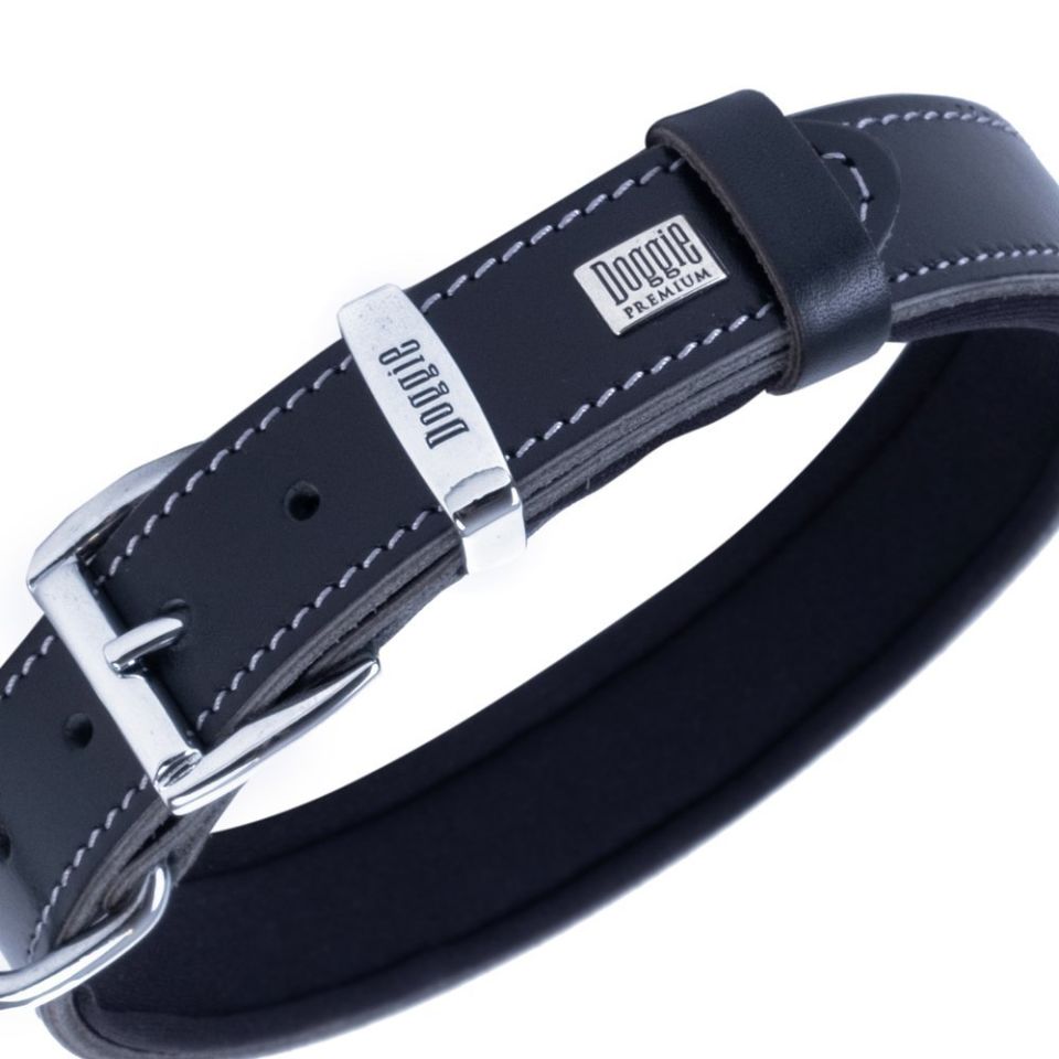 DOGGİE KONFOR DERİ BOYUN TASMASI SİYAH 3X42-50CM