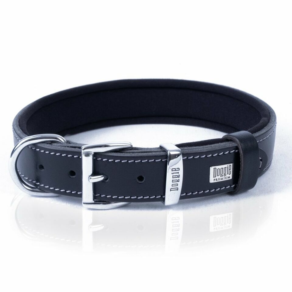 DOGGİE KONFOR DERİ BOYUN TASMASI SİYAH 3X42-50CM