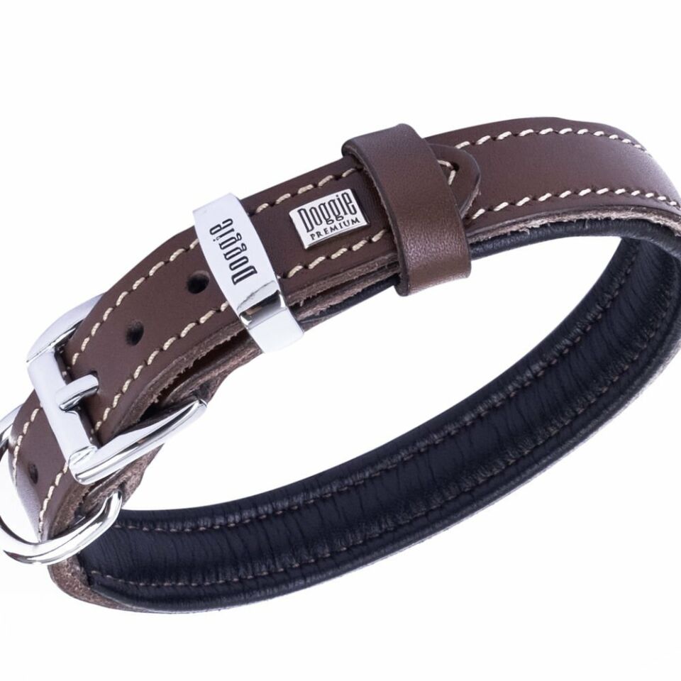 DOGGİE KONFOR DERİ KEMİK SÜSLÜ BOYUN TASMASI KAHVE 2X30-35CM