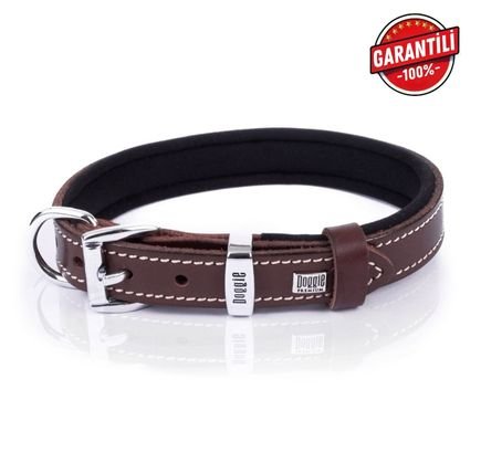DOGGİE KONFOR DERİ KEMİK SÜSLÜ BOYUN TASMASI KAHVE 2X35-40CM