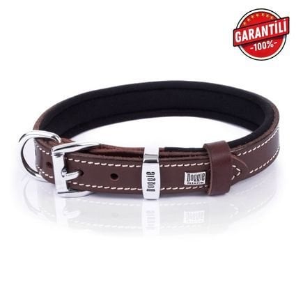 DOGGİE KONFOR DERİ KEMİK SÜSLÜ BOYUN TASMASI KAHVE 2X35-40CM