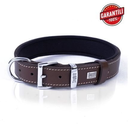 DOGGİE KONFOR DERİ KEMİK SÜSLÜ BOYUN TASMASI KAHVE 3X42-50CM