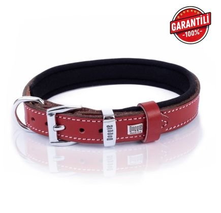 DOGGİE KONFOR DERİ KEMİK SÜSLÜ BOYUN TASMASI KIRMIZI 2X35-40CM