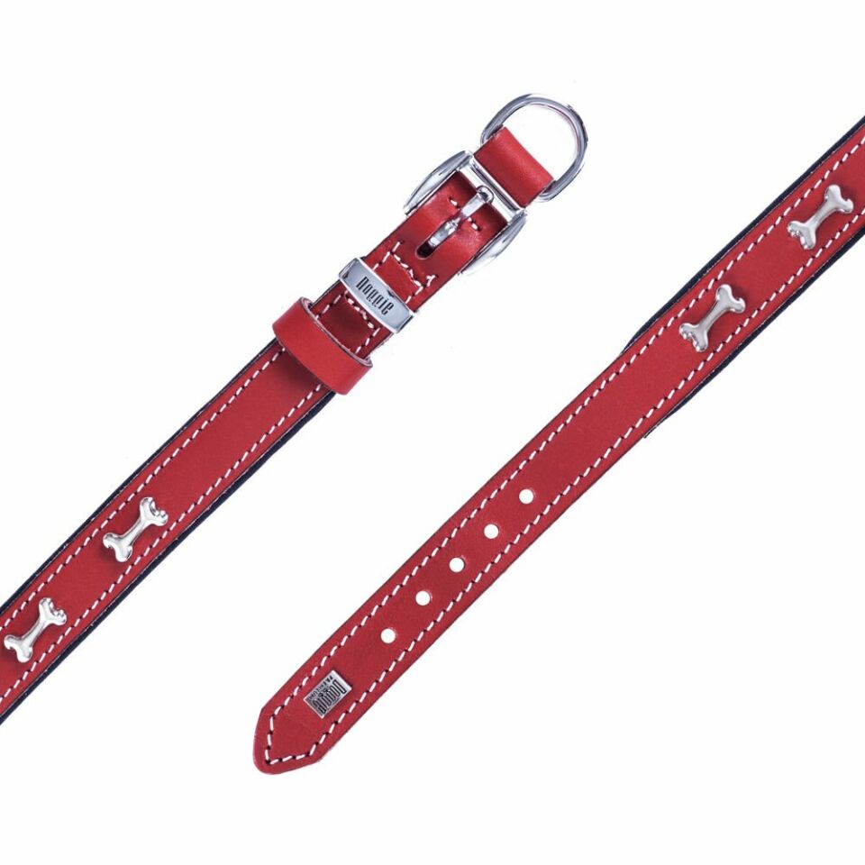 DOGGİE KONFOR DERİ KEMİK SÜSLÜ BOYUN TASMASI KIRMIZI 2X35-40CM