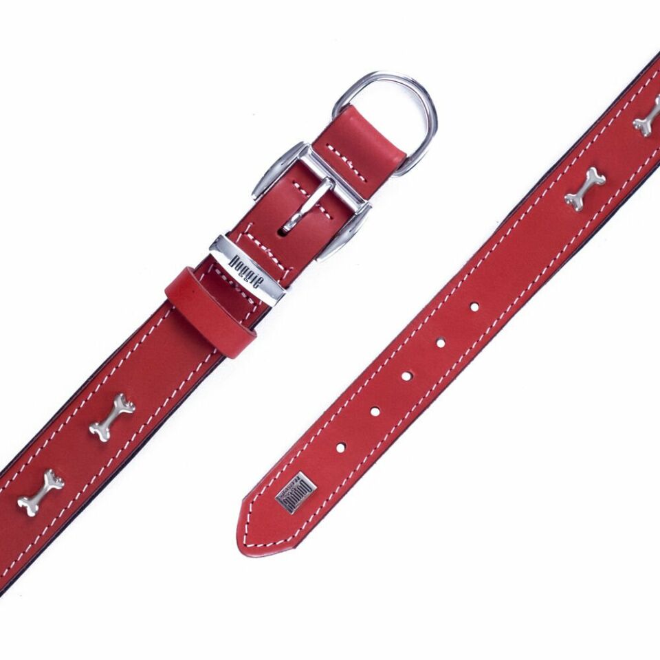 DOGGİE KONFOR DERİ KEMİK SÜSLÜ BOYUN TASMASI KIRMIZI 3X42-50CM
