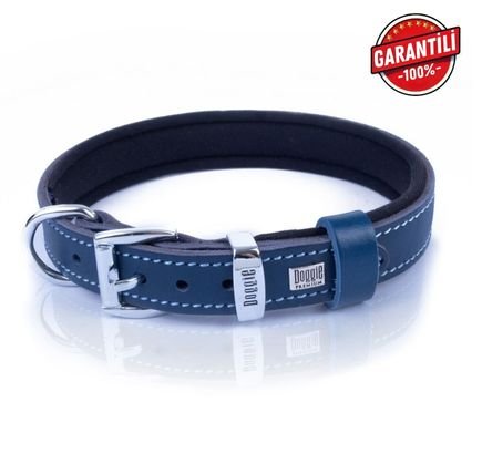 DOGGİE KONFOR DERİ KEMİK SÜSLÜ BOYUN TASMASI ROYALMAVİ 2X30-35CM