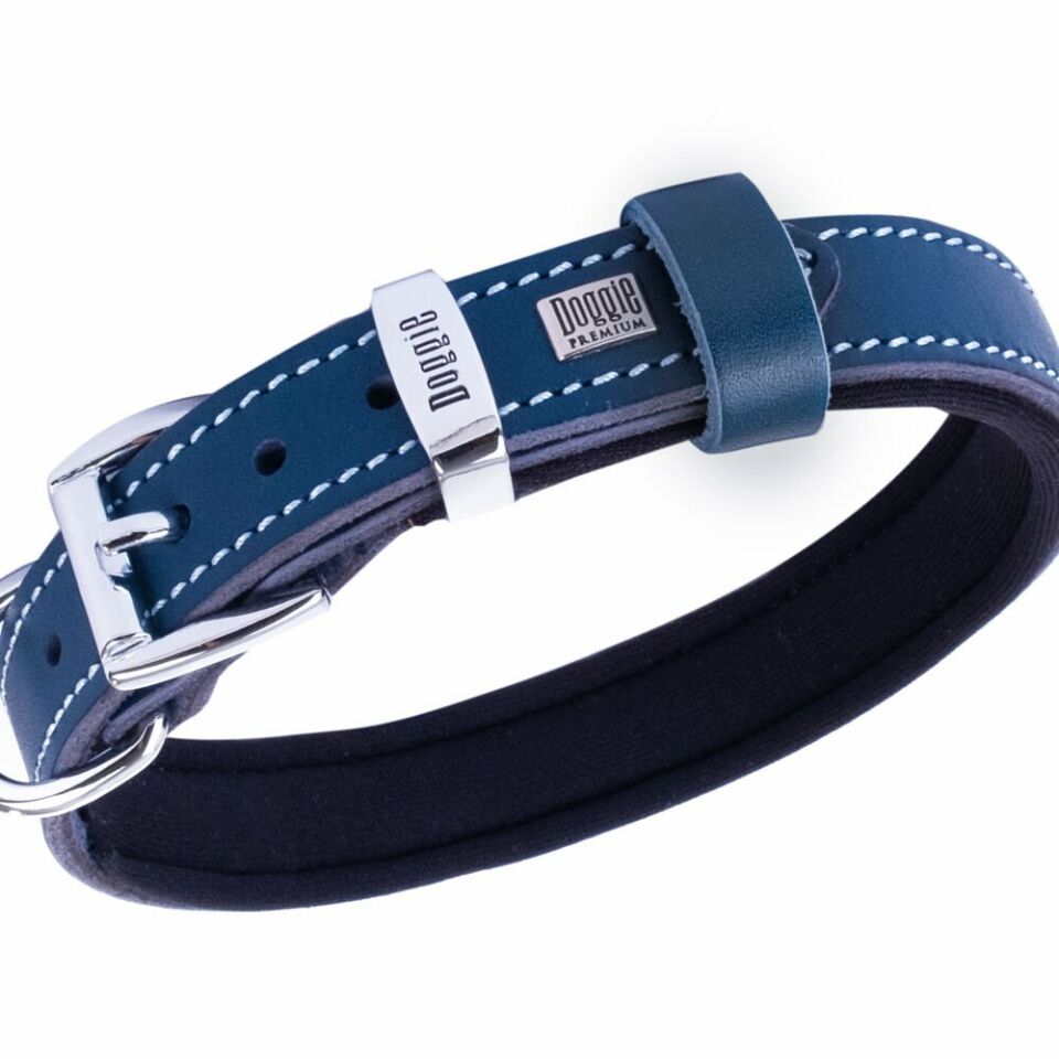 DOGGİE KONFOR DERİ KEMİK SÜSLÜ BOYUN TASMASI ROYALMAVİ 2X30-35CM