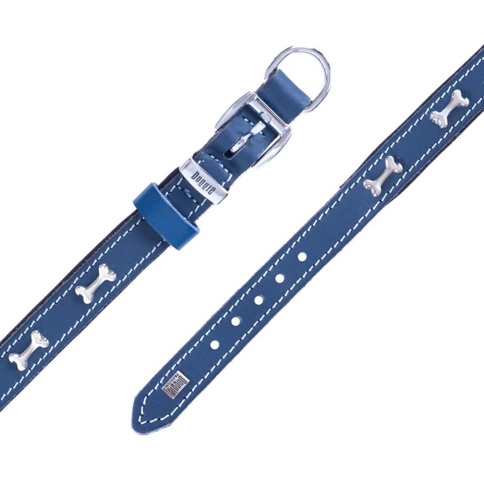 DOGGİE KONFOR DERİ KEMİK SÜSLÜ BOYUN TASMASI ROYALMAVİ 2X30-35CM