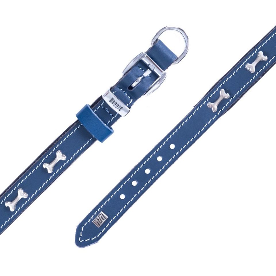 DOGGİE KONFOR DERİ KEMİK SÜSLÜ BOYUN TASMASI ROYALMAVİ 2X35-40CM