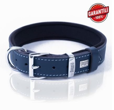 DOGGİE KONFOR DERİ KEMİK SÜSLÜ BOYUN TASMASI ROYALMAVİ 3X42-50CM