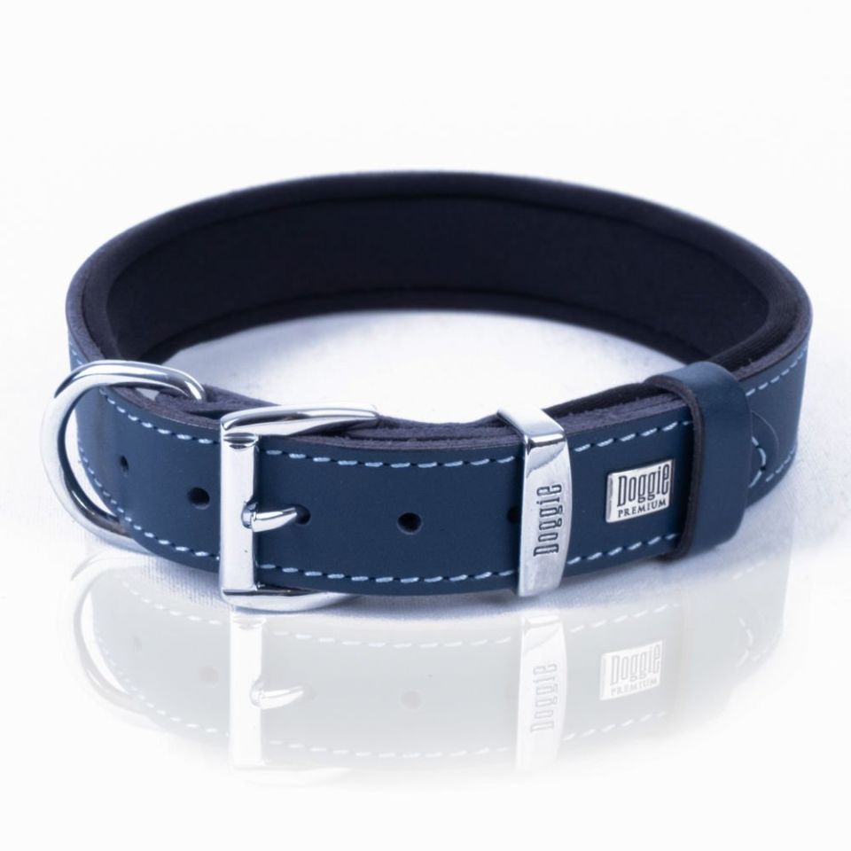 DOGGİE KONFOR DERİ KEMİK SÜSLÜ BOYUN TASMASI ROYALMAVİ 3X42-50CM