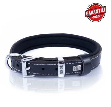 DOGGİE KONFOR DERİ KEMİK SÜSLÜ BOYUN TASMASI SİYAH 2X35-40CM