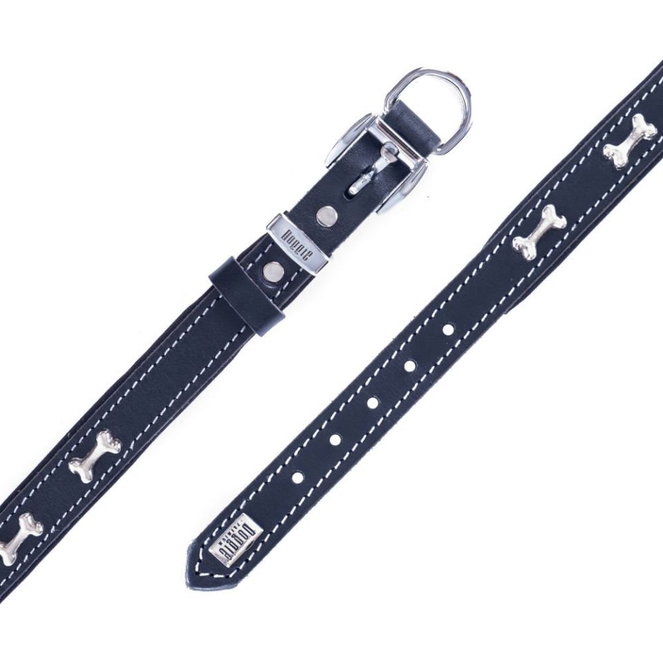 DOGGİE KONFOR DERİ KEMİK SÜSLÜ BOYUN TASMASI SİYAH 2X35-40CM