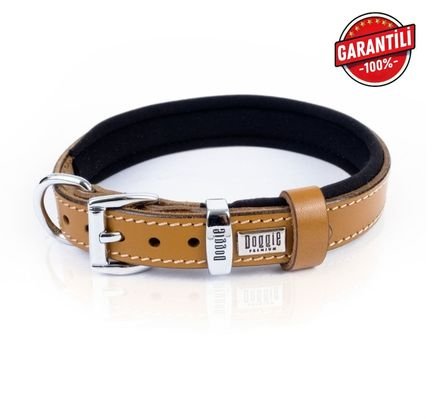 DOGGİE KONFOR DERİ NAZAR BONCUKLU BOYUN TASMASI KAMEL 2X30-35CM