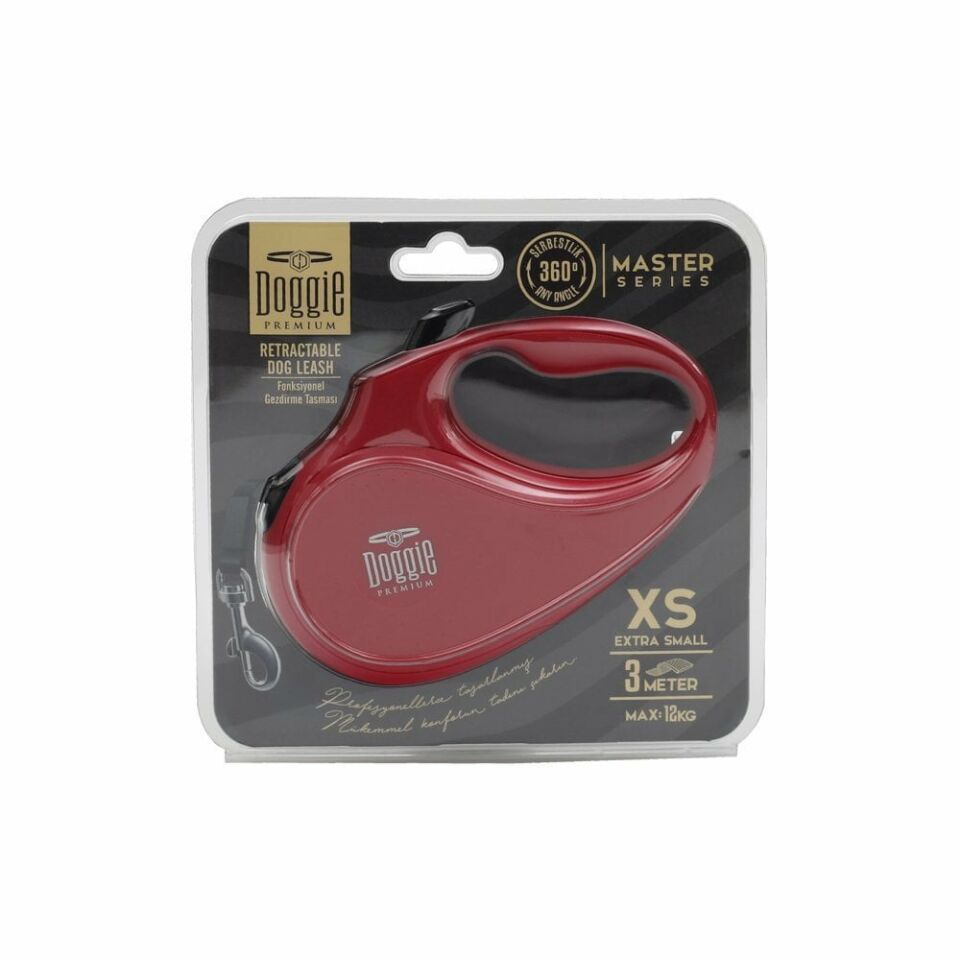 DOGGİE OTOMATİK UZATMA TASMASI MASTER SERİ KIRMIZI 12KG/3MT