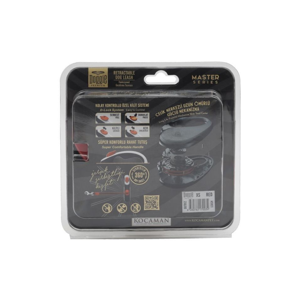DOGGİE OTOMATİK UZATMA TASMASI MASTER SERİ KIRMIZI 12KG/3MT
