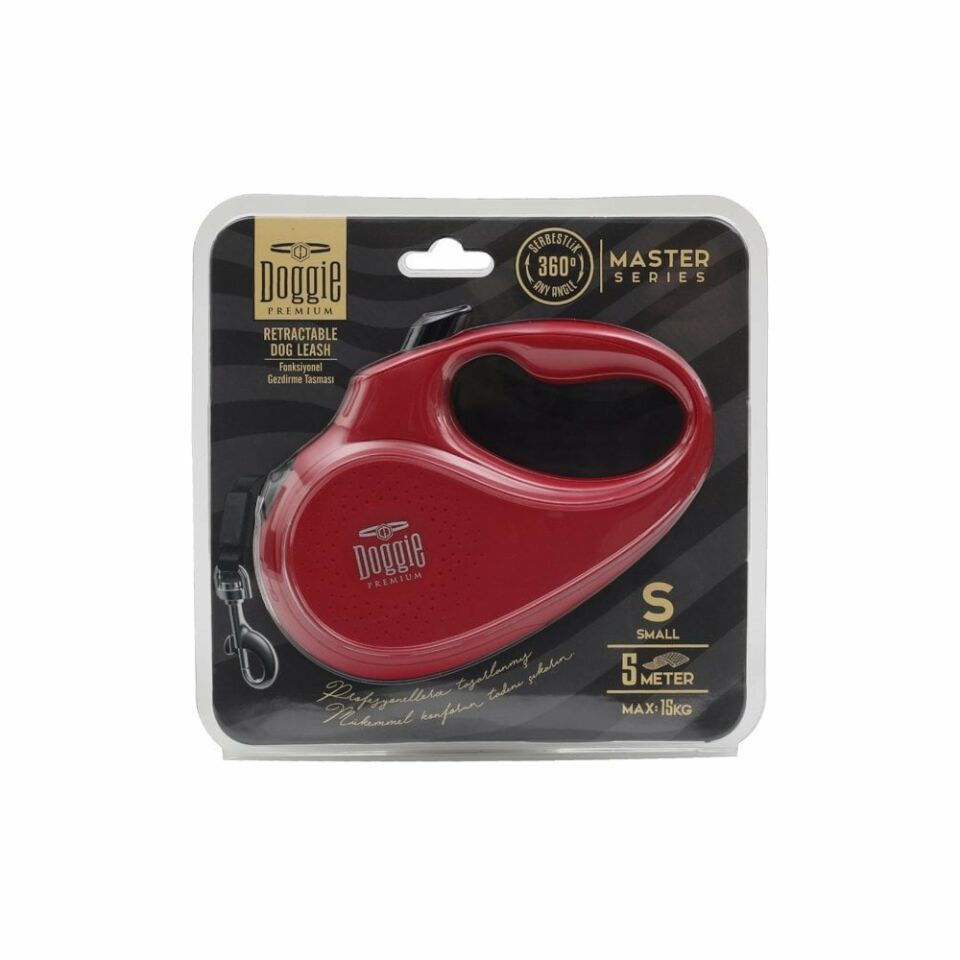 DOGGİE OTOMATİK UZATMA TASMASI MASTER SERİ KIRMIZI 15KG/5MT