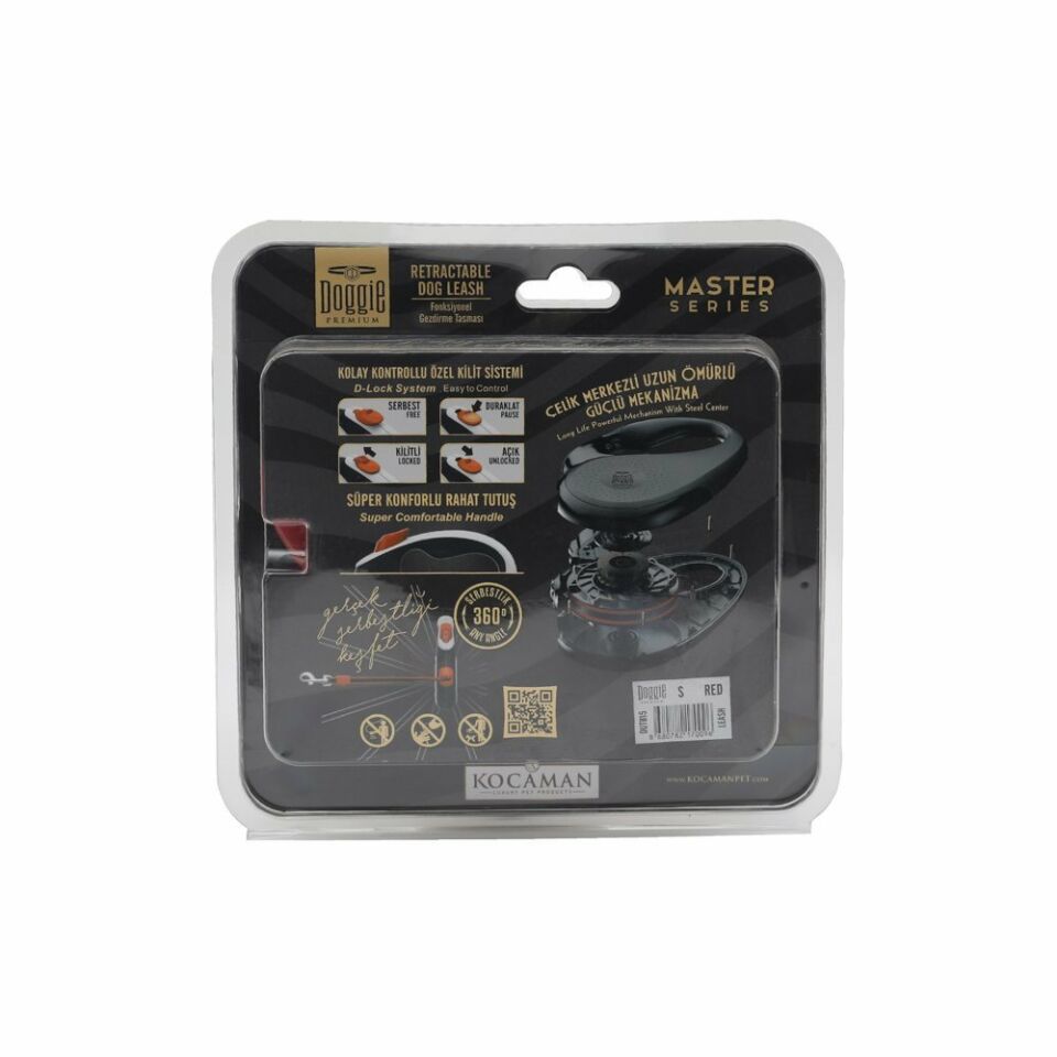 DOGGİE OTOMATİK UZATMA TASMASI MASTER SERİ KIRMIZI 15KG/5MT