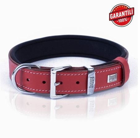 DOGGİE KONFOR DERİ NAZAR BONCUKLU BOYUN TASMASI KIRMIZI 3X42-50CM