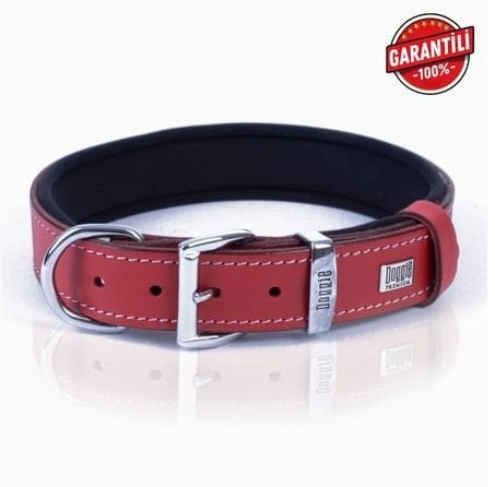 DOGGİE KONFOR DERİ NAZAR BONCUKLU BOYUN TASMASI KIRMIZI 3X42-50CM