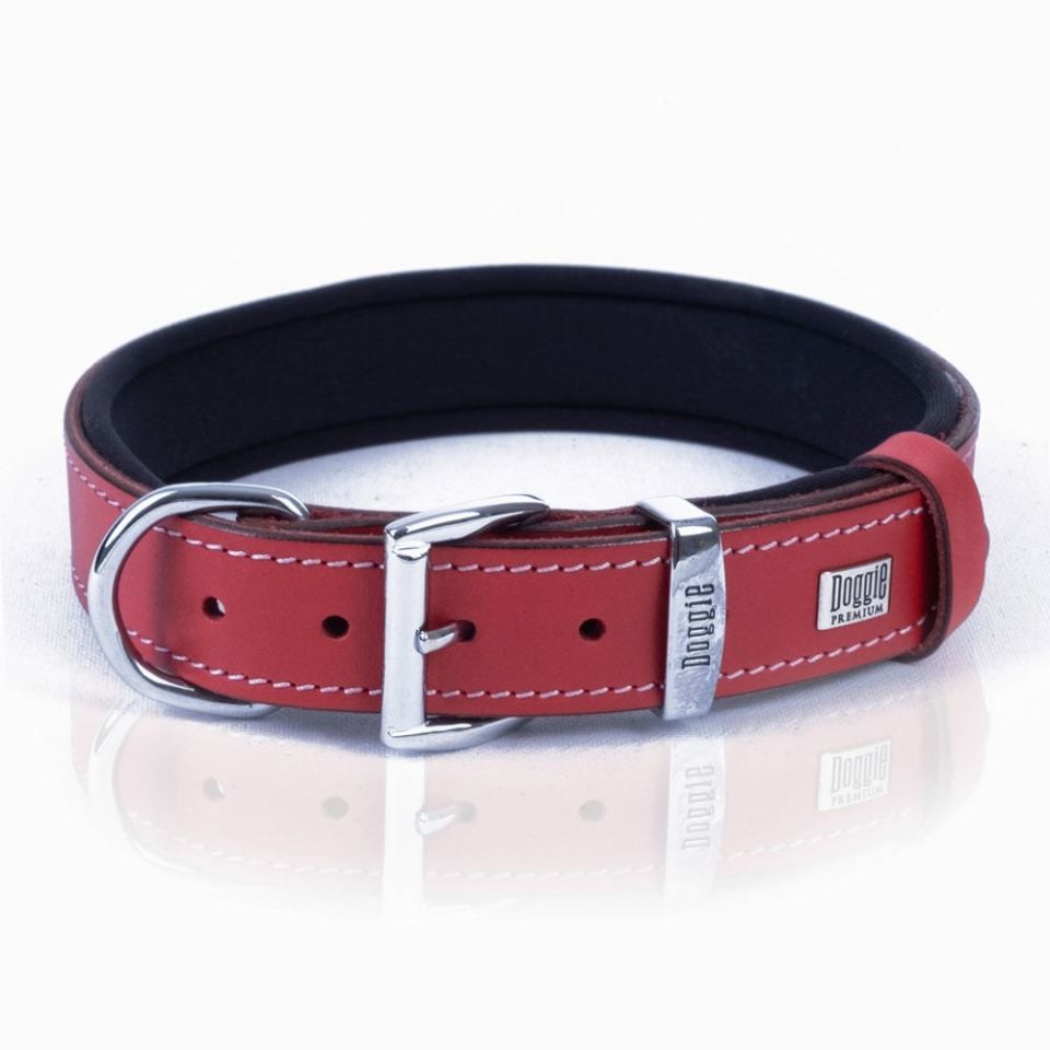 DOGGİE KONFOR DERİ NAZAR BONCUKLU BOYUN TASMASI KIRMIZI 3X42-50CM