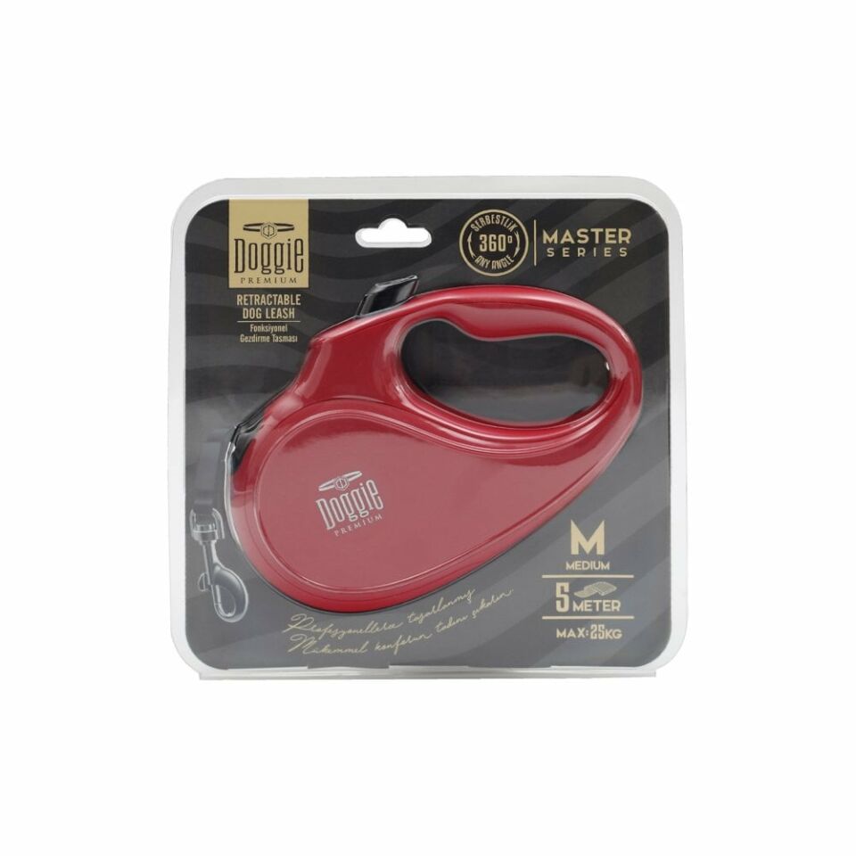 DOGGİE OTOMATİK UZATMA TASMASI MASTER SERİ KIRMIZI 25KG/5MT