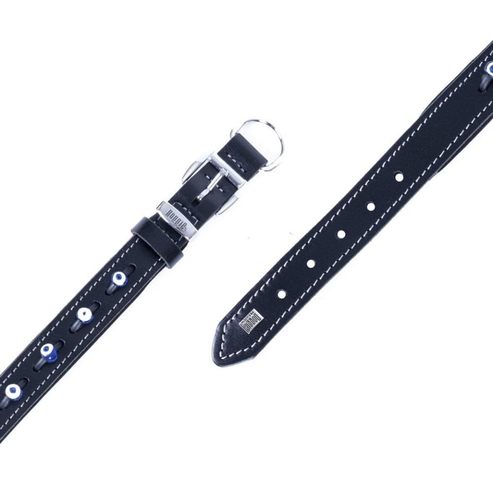 DOGGİE KONFOR DERİ NAZAR BONCUKLU BOYUN TASMASI SİYAH 2X30-35CM